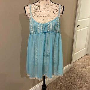 NWOT Vintage Victoria’s Secret blue sheer babydoll chemise matching thon…​